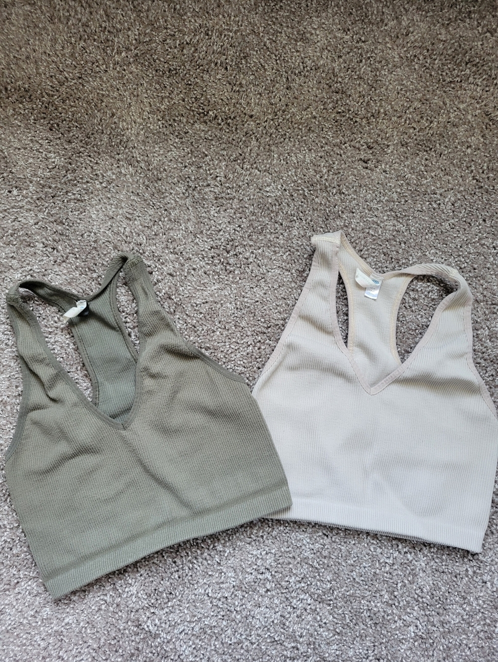 x2 Free People Movement Ribbed Racerback Bras Size M Green And Tan